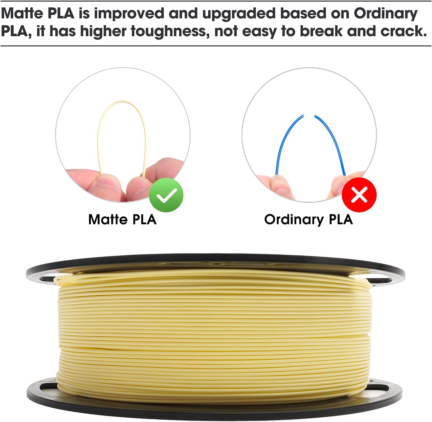 eSUN Matte PLA Filament 1.75mm, Low Density Matte 3D Printer PLA Filament, 1KG Spool 3D Printing Filament for 3D Printers, Almond Yellow