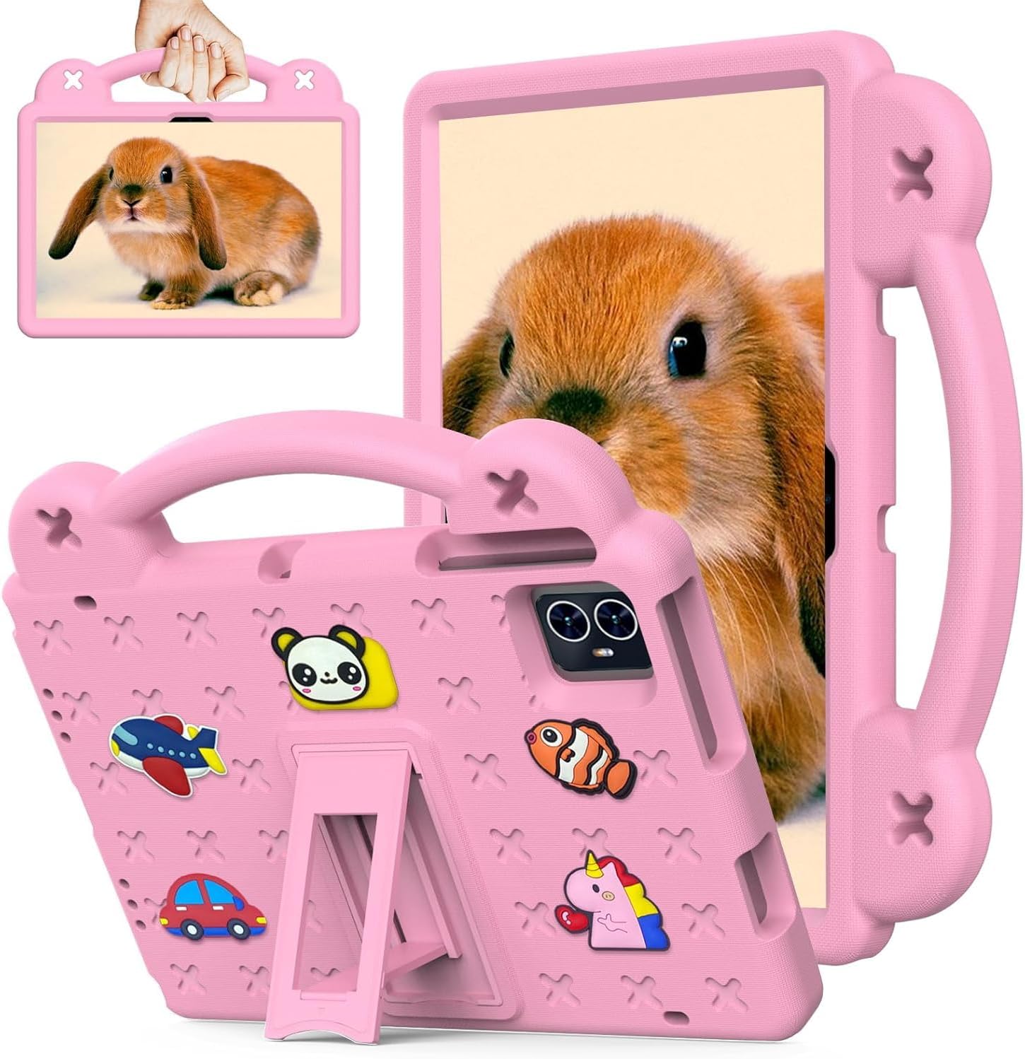 Kids Tablet Case with Built-in Kickstand and Handle Shockproof Cute Cover Compatible with T-Mobile Revvl tab 2/Onn 10.1 Gen 4(Model: 100135925) 2024 Pink