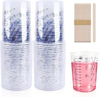 Mischbecher Lack 50pcs 600ml Lackmischbecher, Lack Mischbecher Epoxidharz Set, mit Skala, mit Rührhölzer, Wiederverwendbar, für Mischen von Harz, Pigment