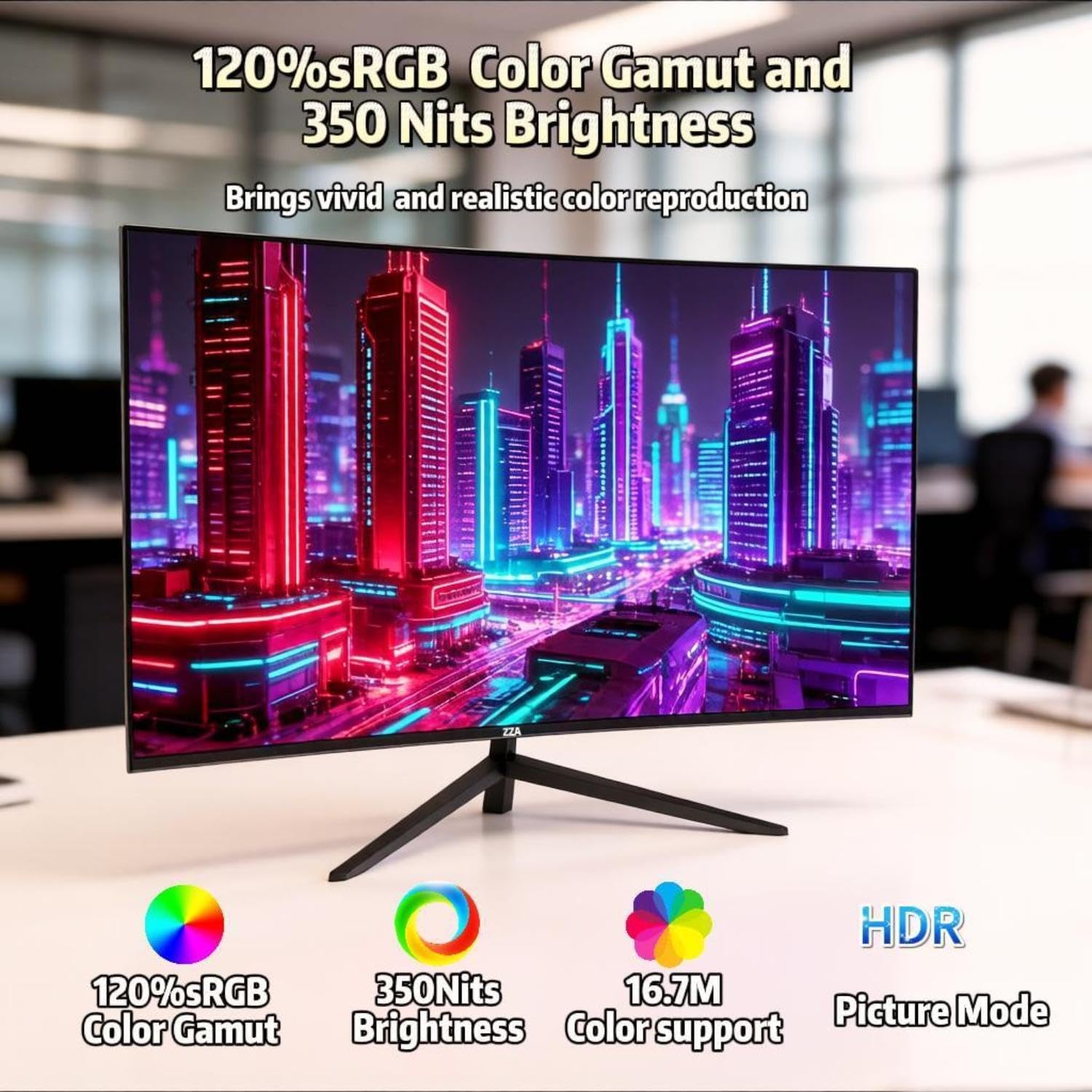 ZZA 32 Inch Curved Gaming Monitor 240Hz Curved Monitor Computer Monitor-HDMI DP,1080p 1K FHD Ultra Slim Curved Screen with Wide Angle,High Refresh Rate Immersive PC Gaming