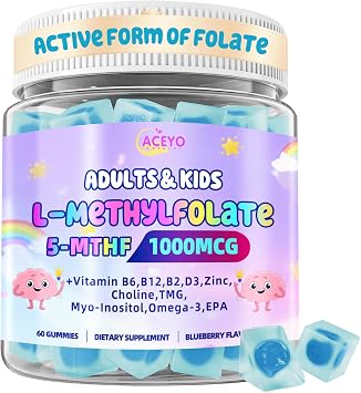 ACEYO L-Methylfolate 15mg Gummies with Methyl B12, Active 5-MTHF for Kids | Supports Homocysteine Balance, Immunity & Folate Absorption,Blueberry Flavor