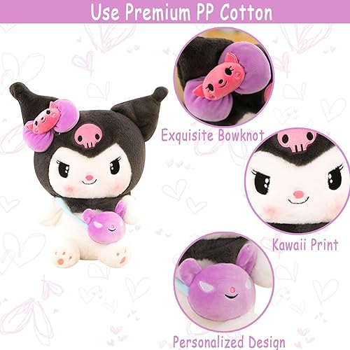 Miniatura 2 de Muñeca de peluche de anime de 15.7 pulgadas, adorable animal de peluche, lindo juguete de peluche suave, regalo de cumpleaños para niños (Kuro)