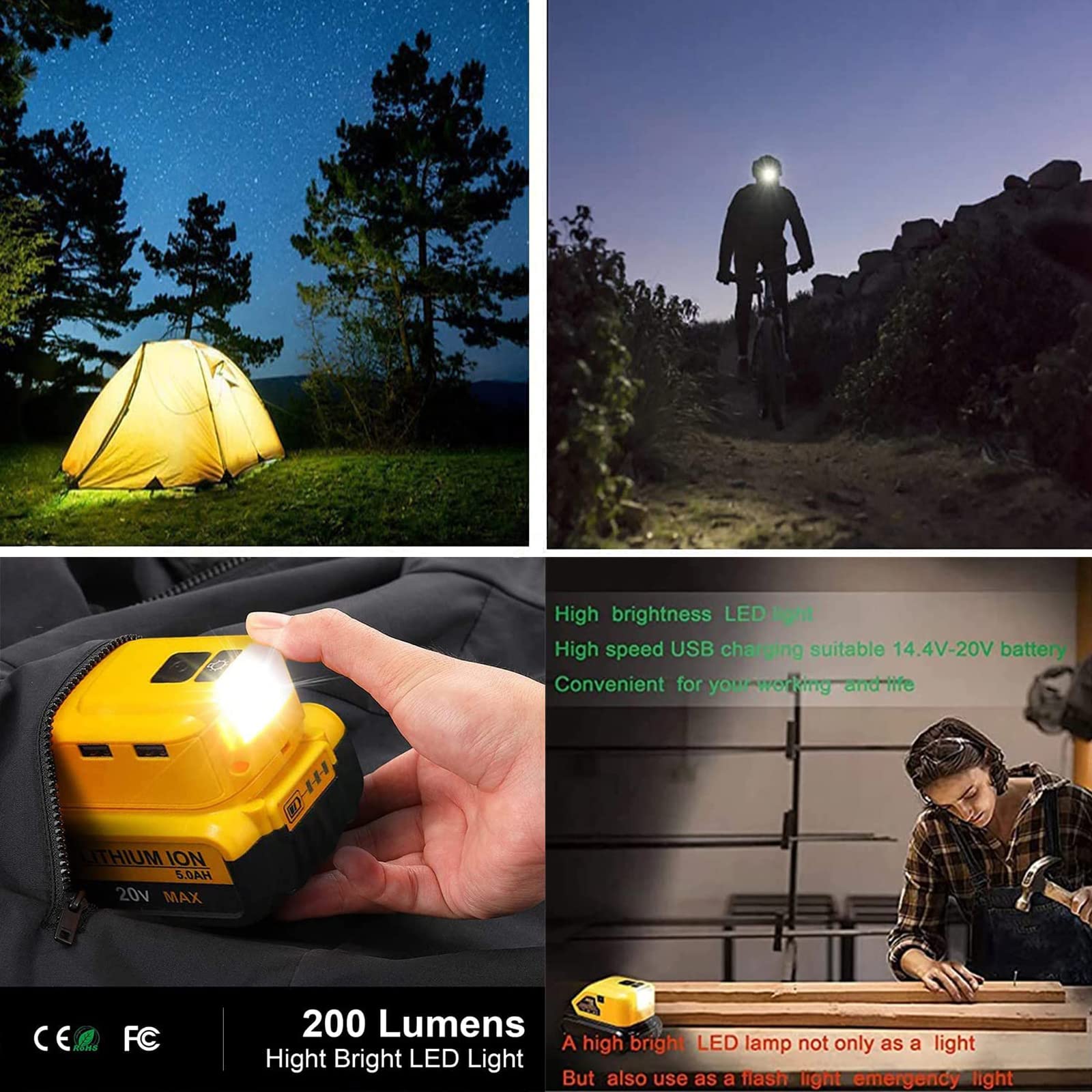 Adattatore Batteria USB Per DeWalt 18V, Power Bank Con Luce LED E Porta CC - Taingwei - Foto 2