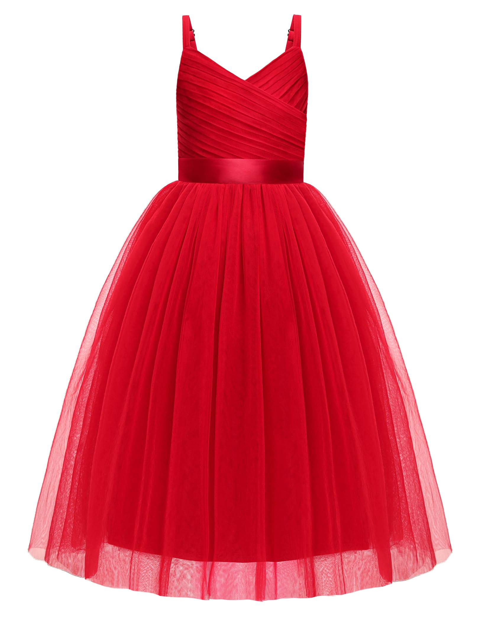 Arshiner Flower Girl Dress Spaghetti Strap Tulle Long Formal Wedding Pageant Party Fancy Princess Ball Gown Dresses — view 10