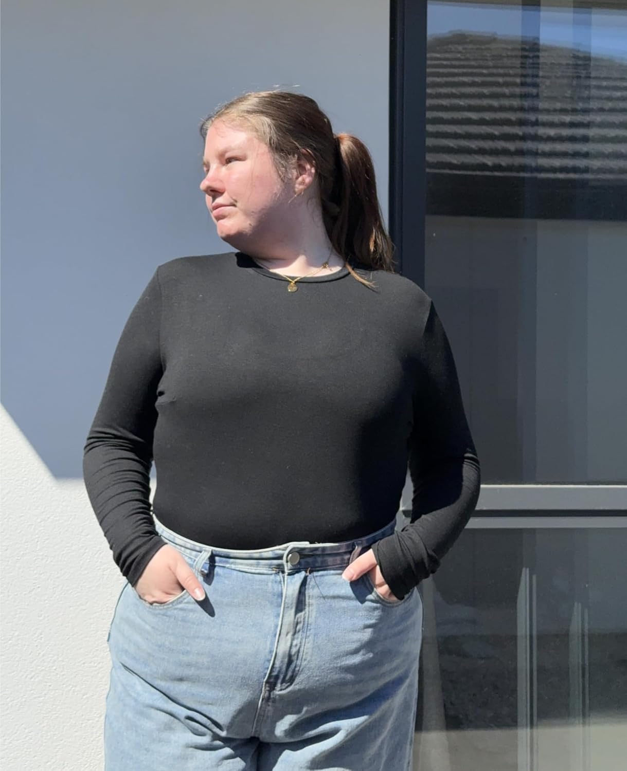 COOTRY Women's Plus Size Long Sleeve Shirts Crew Neck Slim Fitted Basic Tops Fall Clothes - Image 3