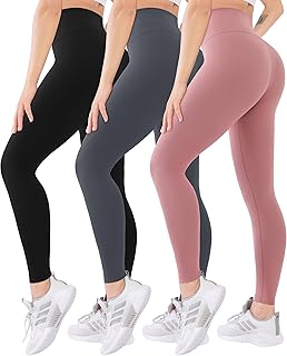 Blisset 3 Pack High Waisted Leggings for Women-Soft Athletic Tummy Control Pants for Running Yoga Workout Reg & Plus Size