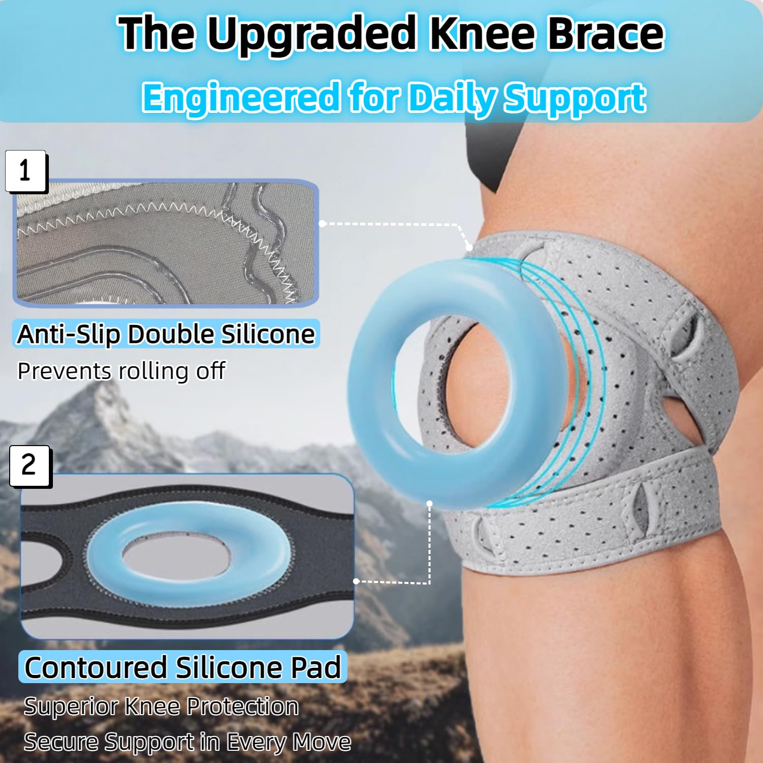 Knee Brace for Women Men Adjustable Knee Support with Side Stabilizers, Patella Gel Pads & Upgraded Silicone Anti-Slip Strip -Patella Knee Brace for Meniscus Tear, Knee Pain, Arthritis, Injury Recovery, Running, Workout - Image 2