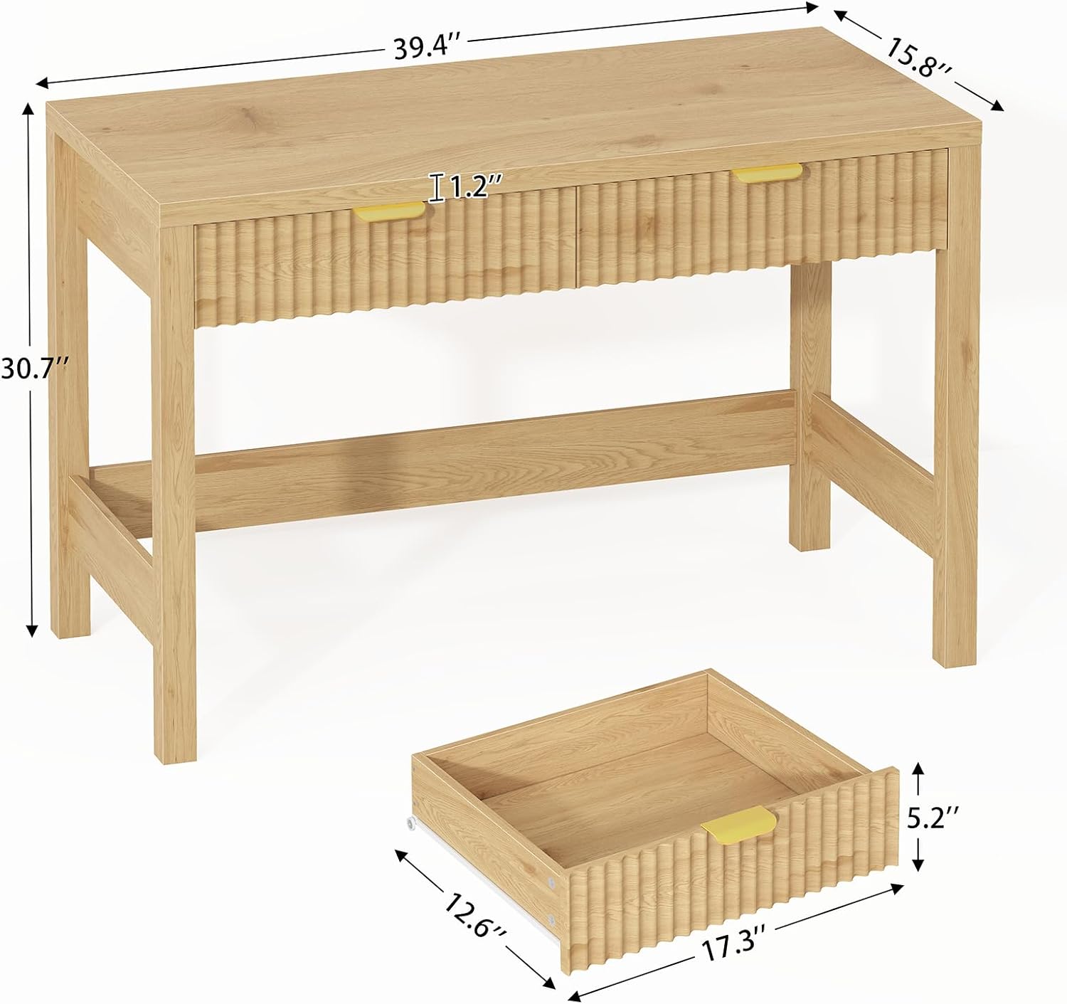 YOMILUVE Fluted Computer Desk with 2 Drawers, 39 Inch Small Computer Desk with Storage, Compact Writing Study Desk for Small Spaces thumbnail