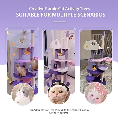 Miniatura 4 de Árbol para gatos de 67 pulgadas para interiores, torre grande para gatos con poste rascador de sisal, centro de actividades de muebles de condominio
