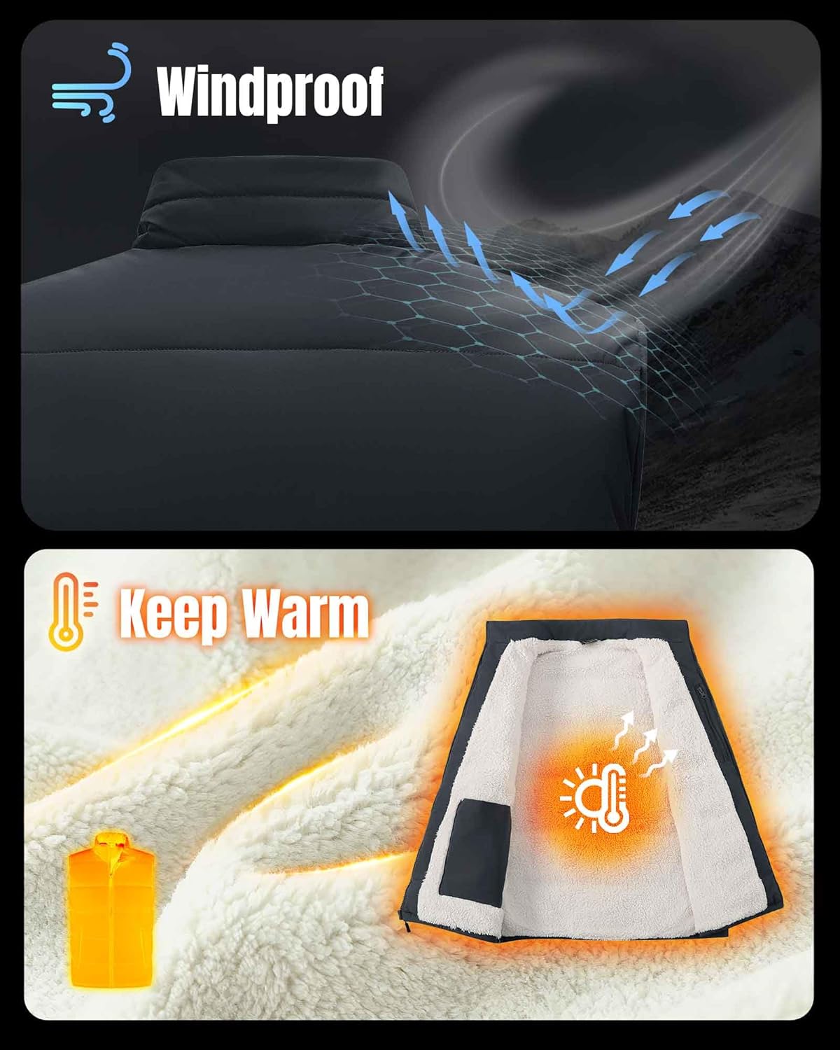 33,000ft Men's Winter Puffer Vest Outerwear Fleece Lined Warm Casual Outdoor Insulated Quilted Sleeveless Jacket - Image 4