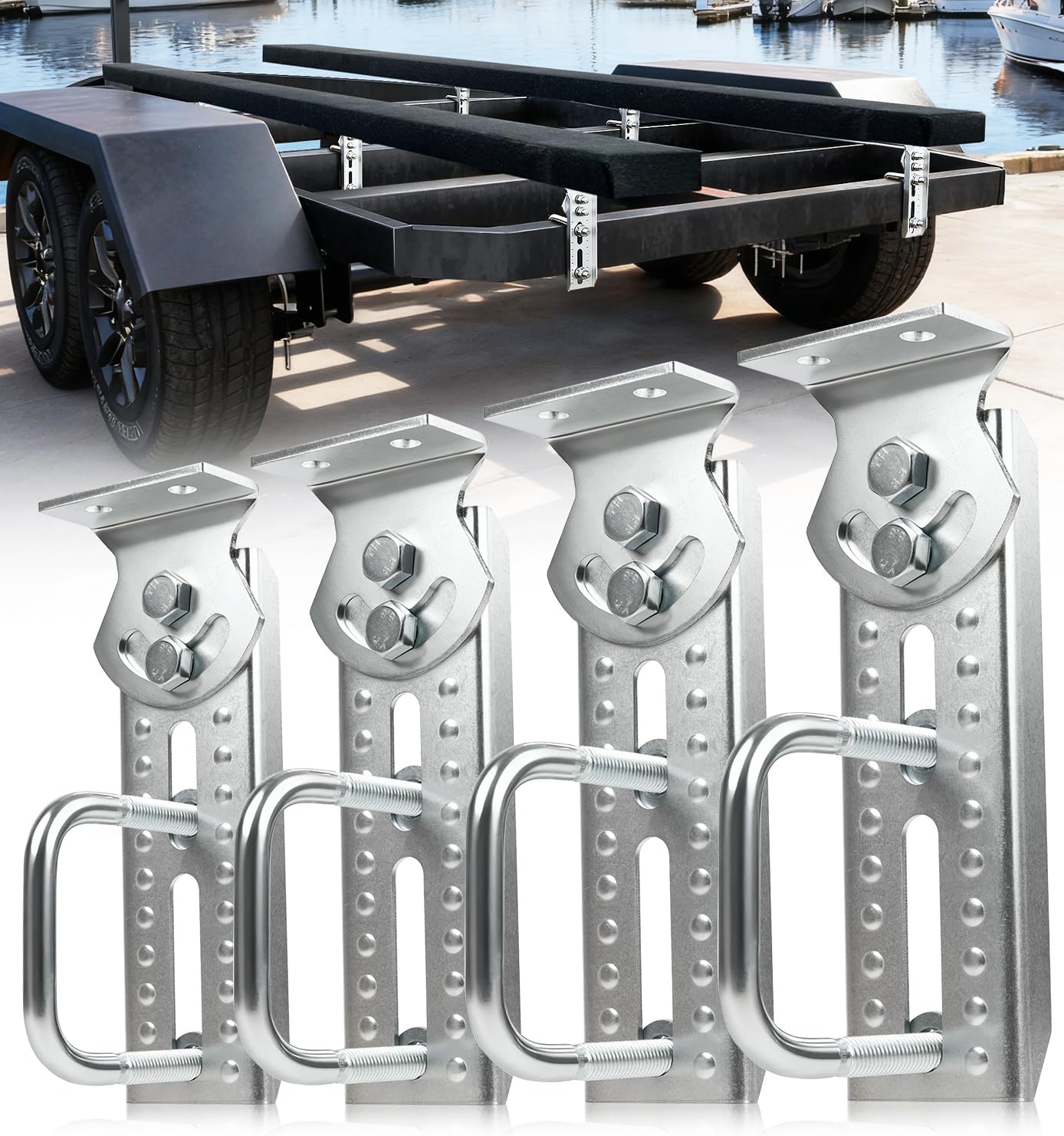 Upgraded Boat Trailer Bunk Brackets Galvanized Bunks Bracket for 1.5" x 3", 2" x 3", 3" x 3" Boat Trailer Beam Crossbars Accessories