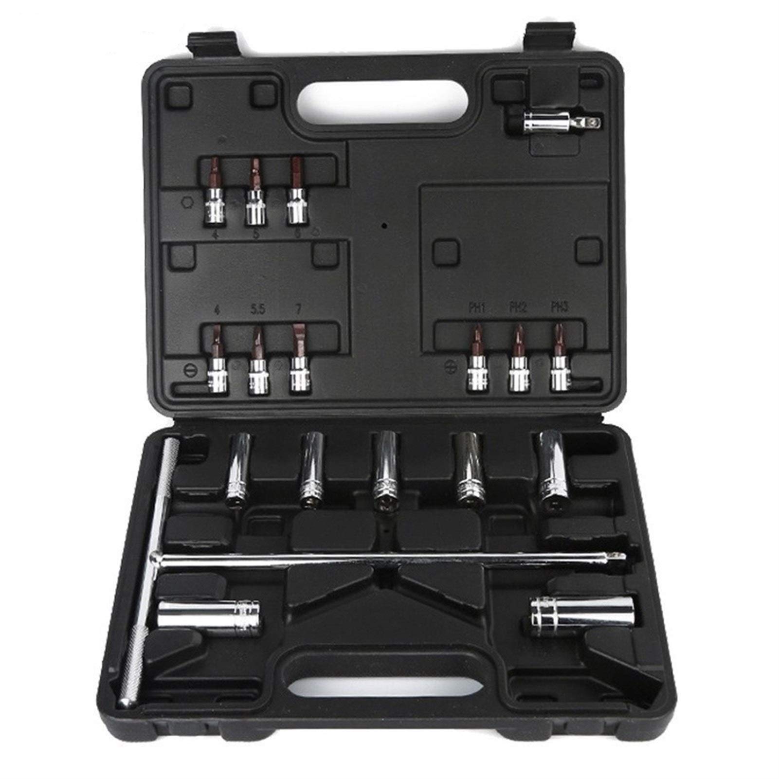Herramienta de hardware Llave de tubo Mango en forma de T Manguitos de llave universal Llave de tuercas de tornillo extraíble 19 piezas Herramientas de reparación de automóviles de bicicleta (Color