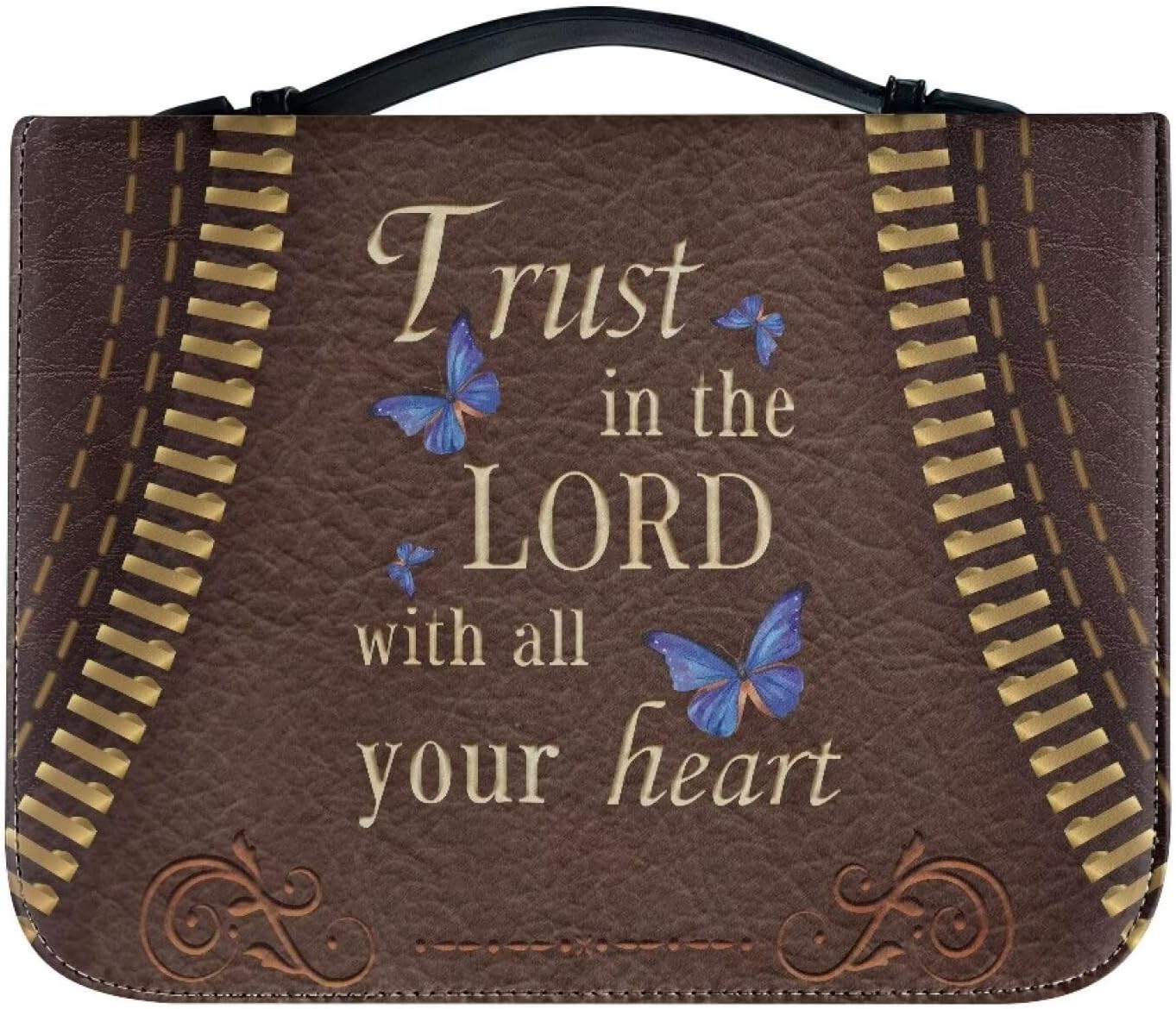 Cozeyat Classic Leather Bible Case for Women with Storage, Bible Bag with Multi-Functional Stationery Organizer, Bible Covers 12x9 Inch- Trust in The Lord with All Your Heart Design