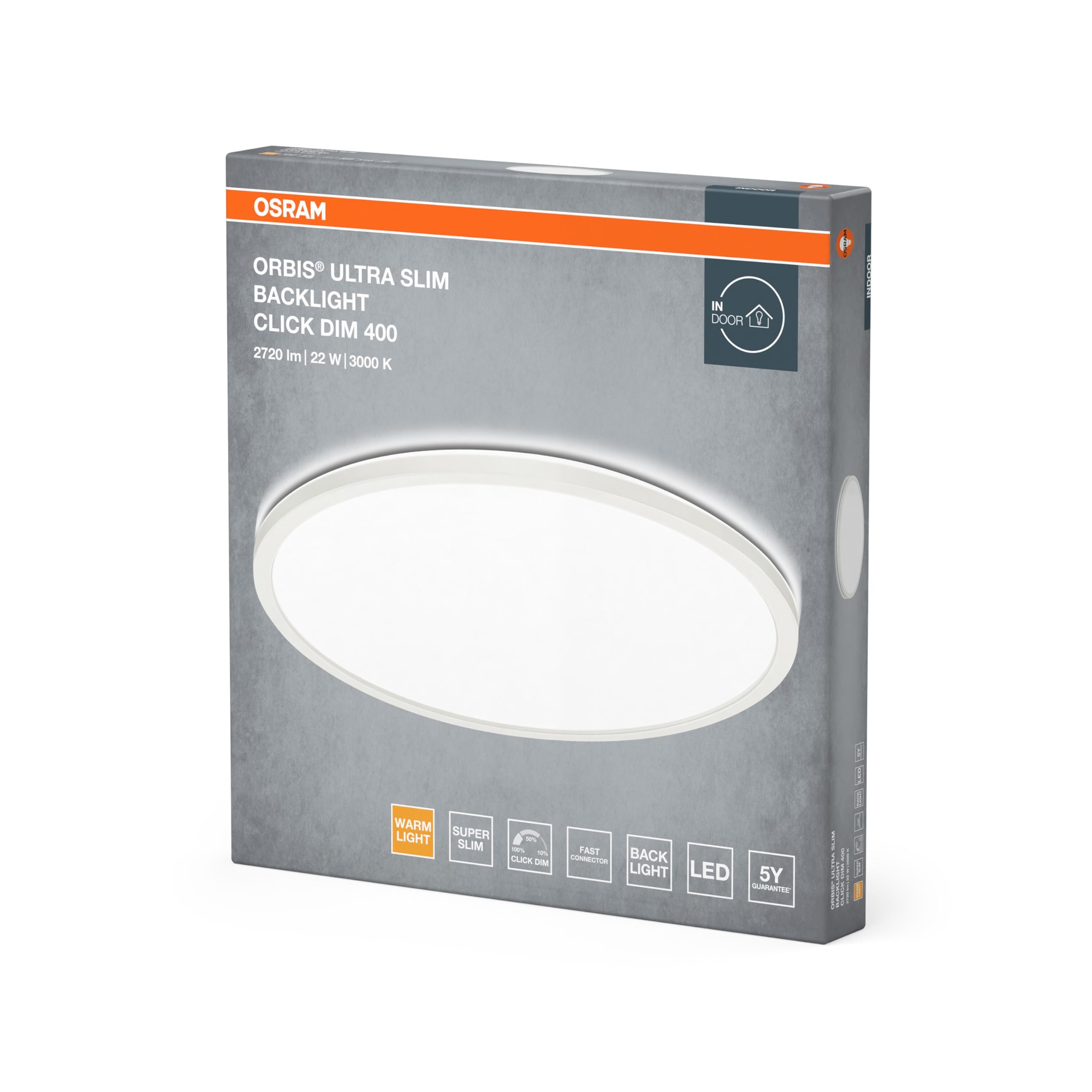 OSRAM Plafón ORBIS ClickDim 400mm, regulable, blanco | Orbis Ultra Slim Backlight, Indoor Wall Lighting, blanco, 400 mm dia, 50000 h, Paquete de 1