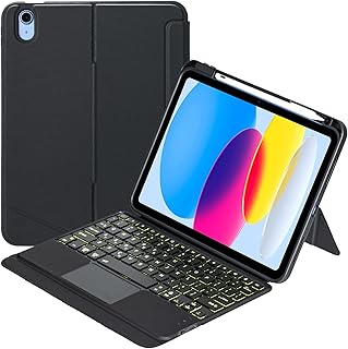 ZOMUN Capa de teclado retroiluminada Bluetooth para iPad 10ª geração de 10,9 polegadas, retroiluminação e mouse sensível ao toque e capa protetora destacável