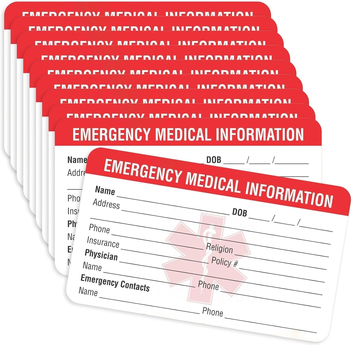 Rayakt 10Pcs Emergency Medical Information ID Card, 3.5โx2โ Emergency Contact ID Cards, Writable Medication List & Medical Alert Card for Wallet, Phone Case, Handbag