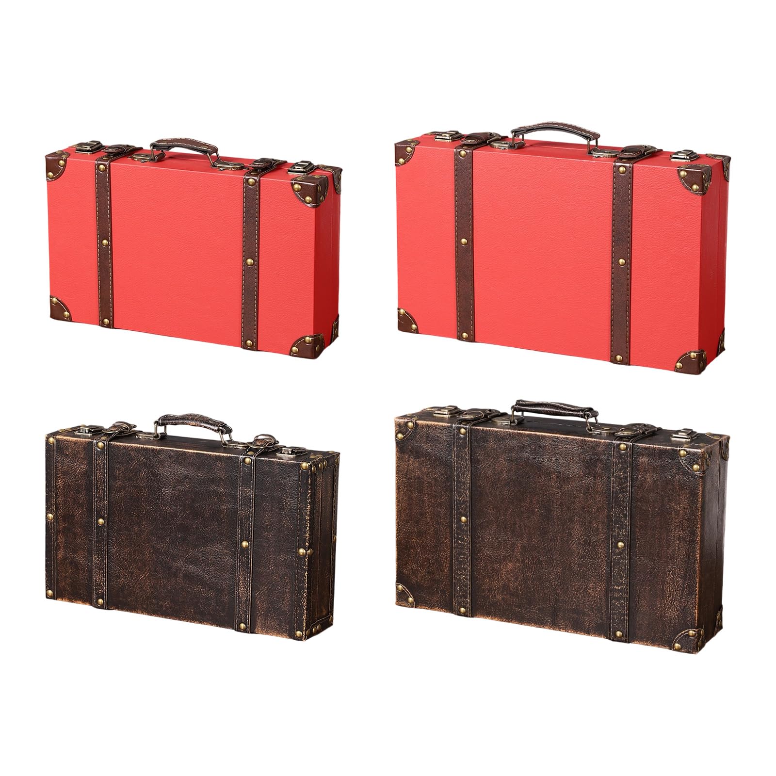 Baúl de almacenamiento de madera, esquinas reforzadas de cuero, dos tamaños para organización del hogar, viajes, funda retro