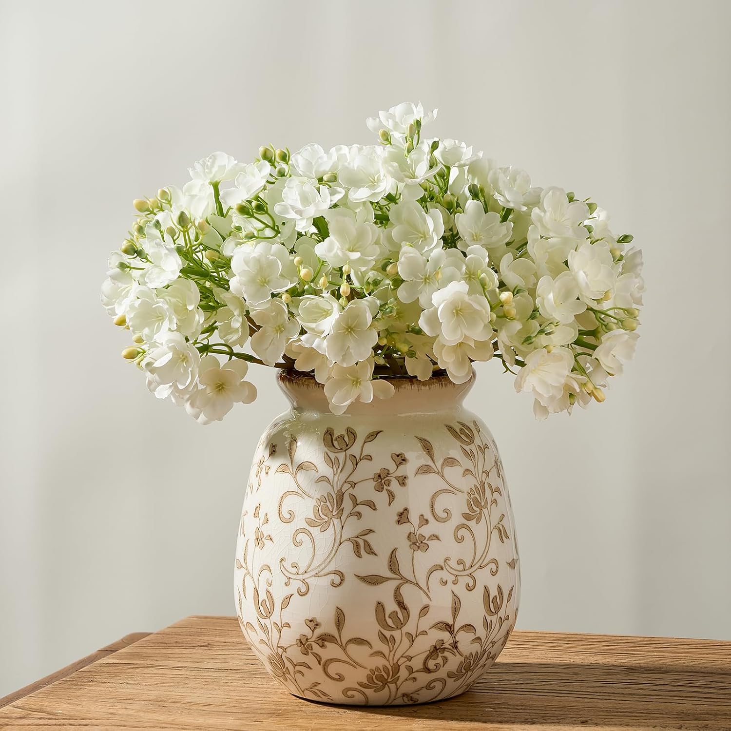 SIDUCAL Ceramic Vintage Pastoral Vase, 7.2 Inch Chinoiserie Floral Vase, Retro Ice Cracked Rustic Farmhouse Vases for Home Decor, Living Room, Bookshelf, Office, Tuscan Decor, Brown Floral