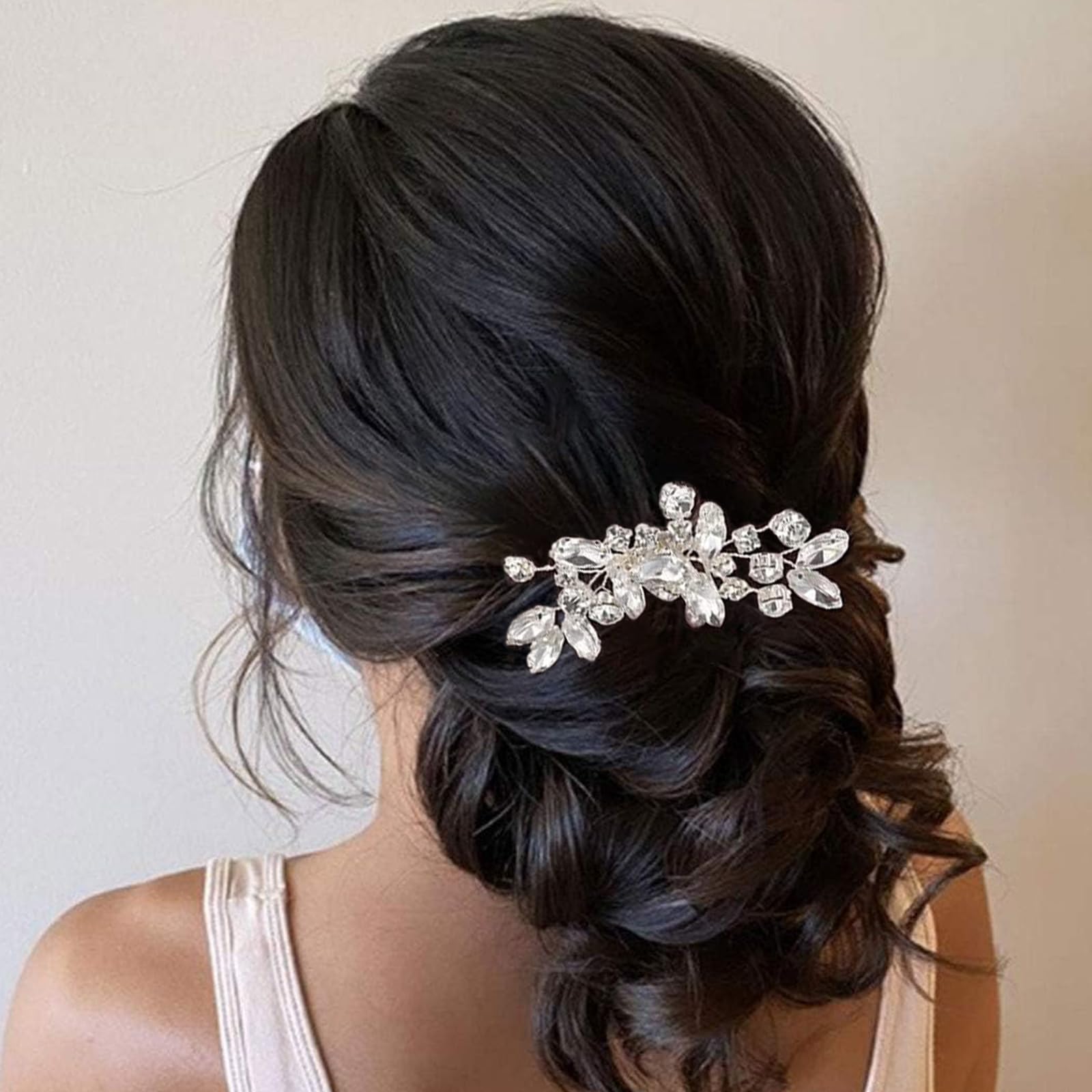 Pettine Sposa, per Capelli con Fiori di Perle Cristallo Accessori Capelli Sposa Pettine per Decorazione Acconciatura Capelli per Sposa Matrimonio Nozze Argento