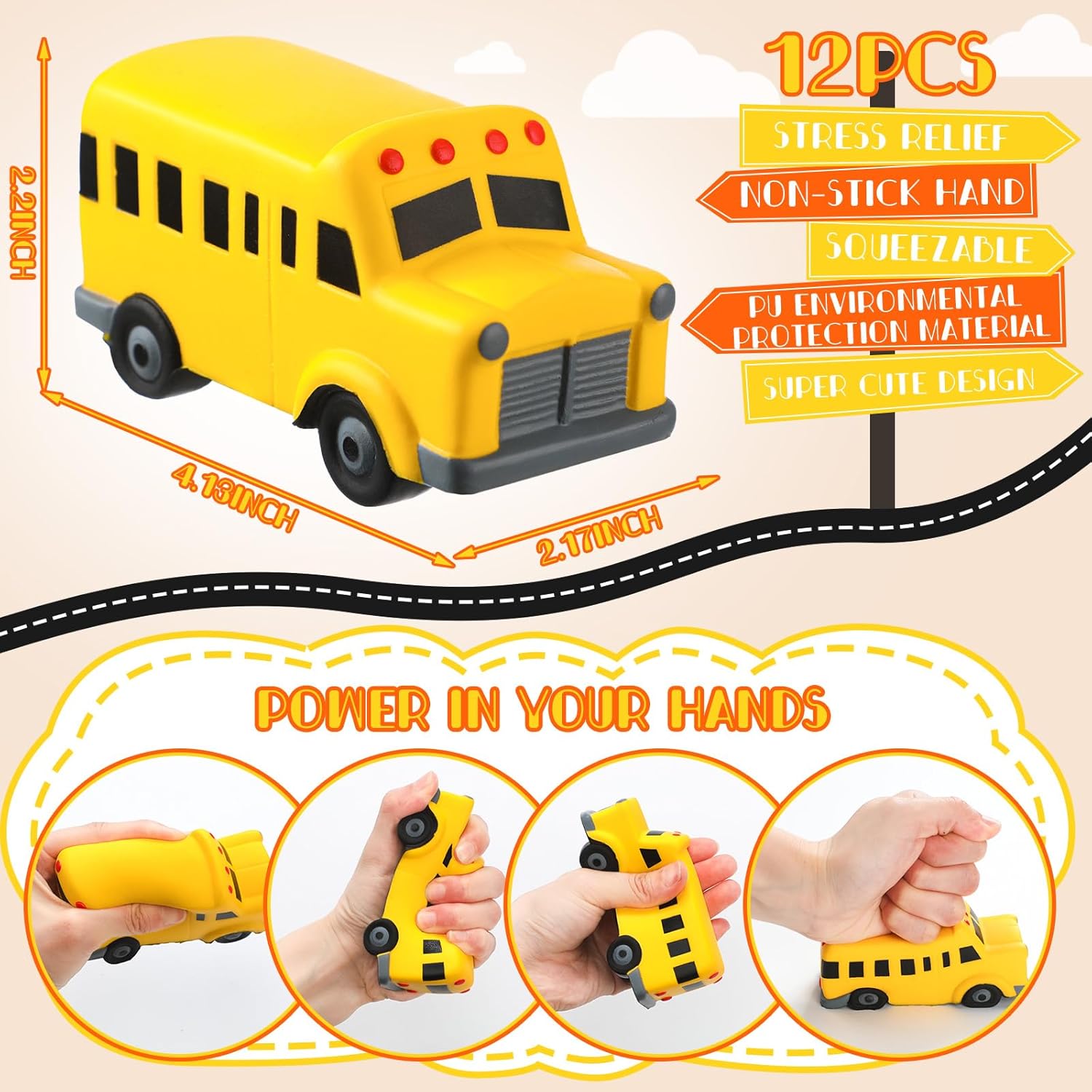 Seenelling 12 Pcs School Bus Stress Toy Gifts Yellow Bus Funny Stress Ball Toy Anxiety Relief Foam Squeeze Balls Appreciation Gifts for Driver Teacher Classrooms Prize Party Favor