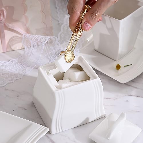 Miniatura 5 de MALACASA Juego de azúcar y crema, juego de porcelana blanca para café, té y leche, jarra de leche de 1 pieza y 1 juego de azucarera con tapa, serie