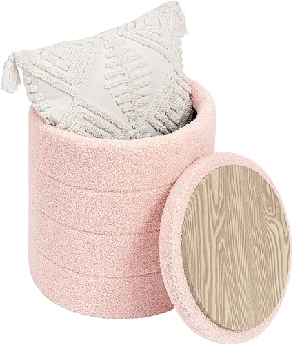 Miniatura 14 de Otomana redonda de almacenamiento Boucle de 14.6 pulgadas con tapa de bandeja, asiento de taburete plegable para reposapiés, mesa auxiliar, para