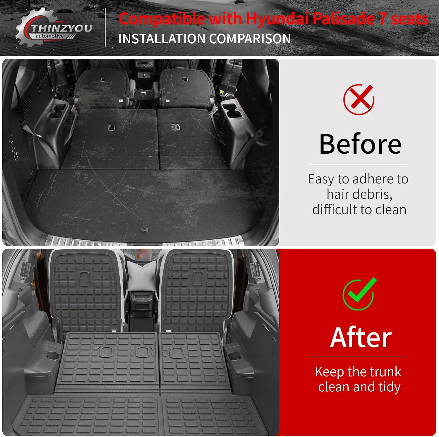 Floor Mats Compatible with 2020-2025 Hyundai Palisade 7 Seats Cargo Liner Back Seat Cover Protector 2024 Palisade Accessories (2nd Row Backrest Mats+Trunk Mat with Backrest Mat+Floor Mats)