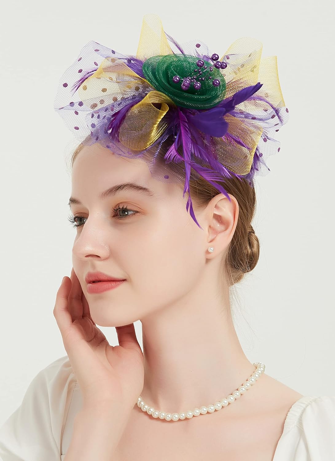 QDC Fascinators for Women Tea Party Headband Hats Cocktail Flower Mesh Feathers Headwear Hair Clip for Wedding - Image 7