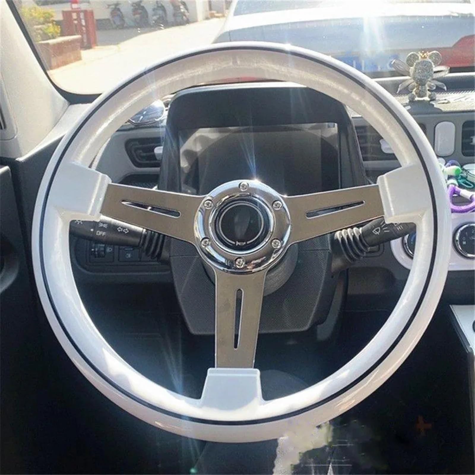 Volanti Auto Volante galvanico for modifica automobilistica da corsa universale concavo nero 14 pollici in ABS bianco(Plane)