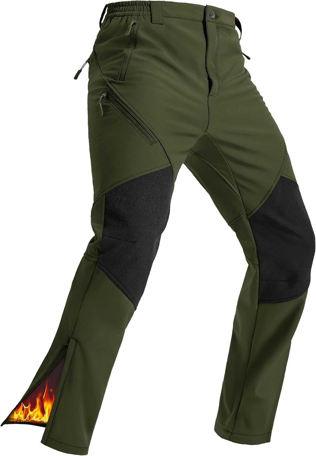 TACVASEN Men's Snow Ski Pants Winter Hiking Waterproof Fleece Lined Insulated Snowboard Softshell Pant Zipper Bottom Leg