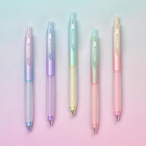 WRITECH Retractable Gel Ink Pens: 0.7mm Fine Point Black-Ink Aesthetic Gradient Color Barrel Soft Grip Medium Point Pen 5ct with 5 Refills for Journaling Smooth Writing Quick-dry No Bleed - 0.7mm Black