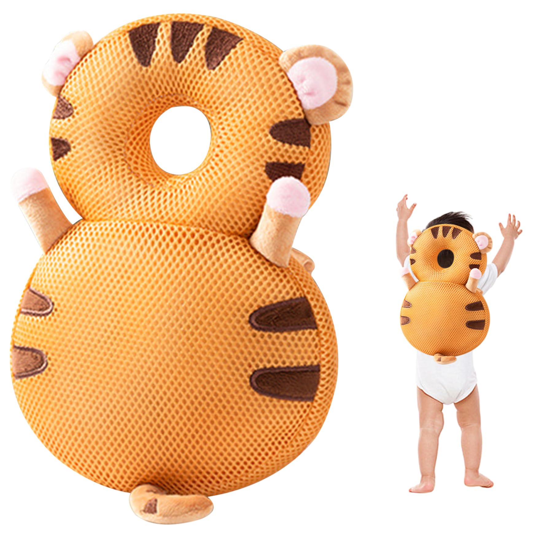 Protector de cabeza para bebé tipo mochila de tigre con correa 7