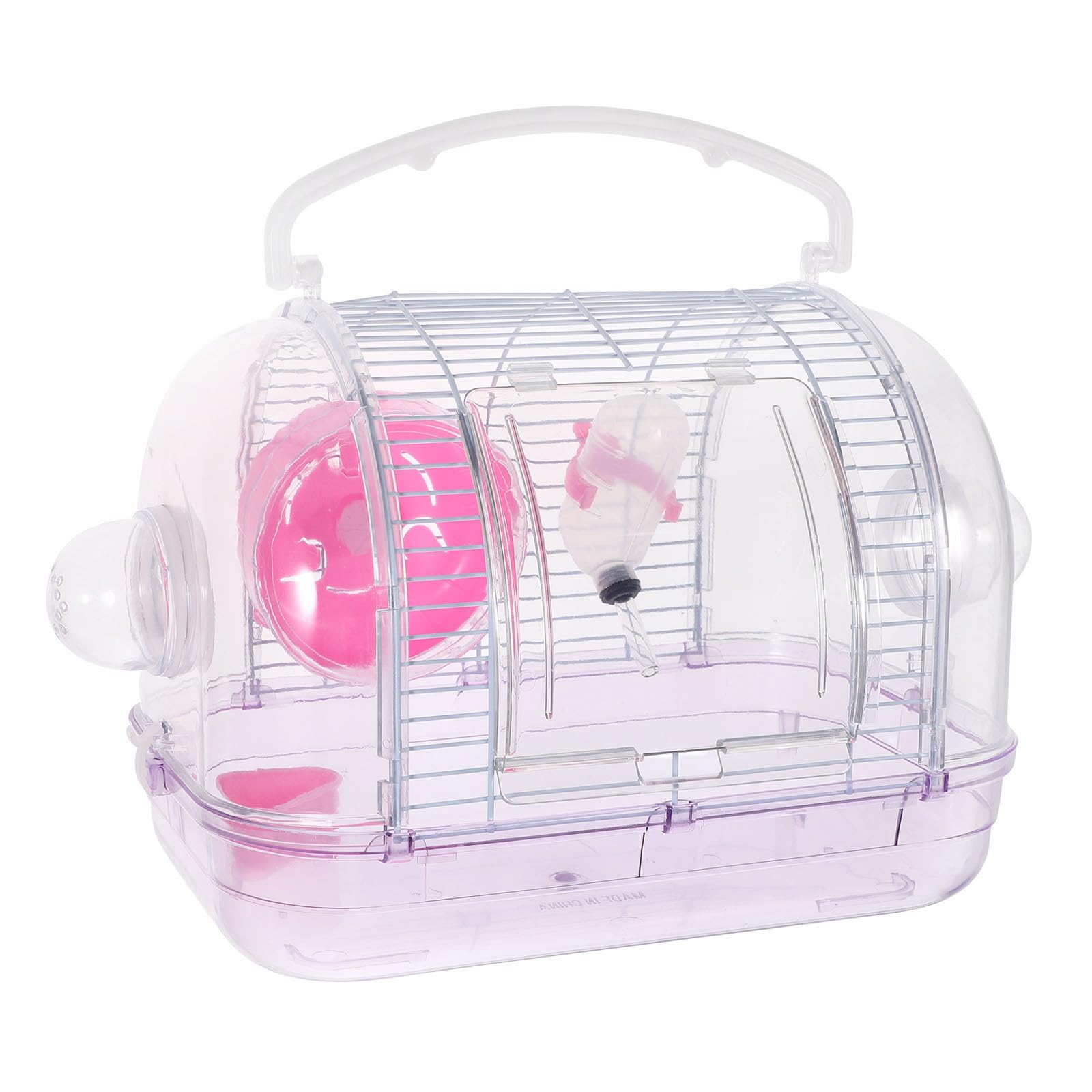 Hamstertransportbox Rosa, Tragbarer Kleintierkäfig aus Eisen und Kunststoff