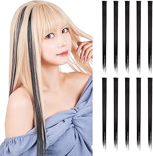 CLASSE 10Pcs Colored Hair Extensions Clip in Hair Extensions 22inches Straight Heat-resistant synthetic Hairpieces for Women Kids Girls, Halloween Christmas Cosplay, Party Highlights black