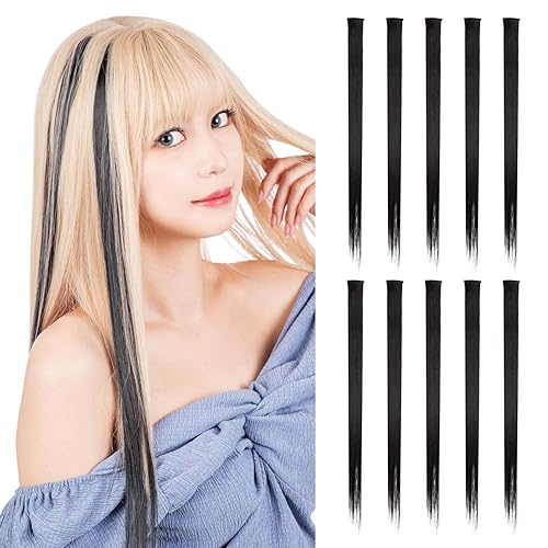 CLASSE - 10 extensiones de cabello de colores con clip, 22 pulgadas de colores, resistentes al calor, lacio, largo, para mujeres, niños y niñas,