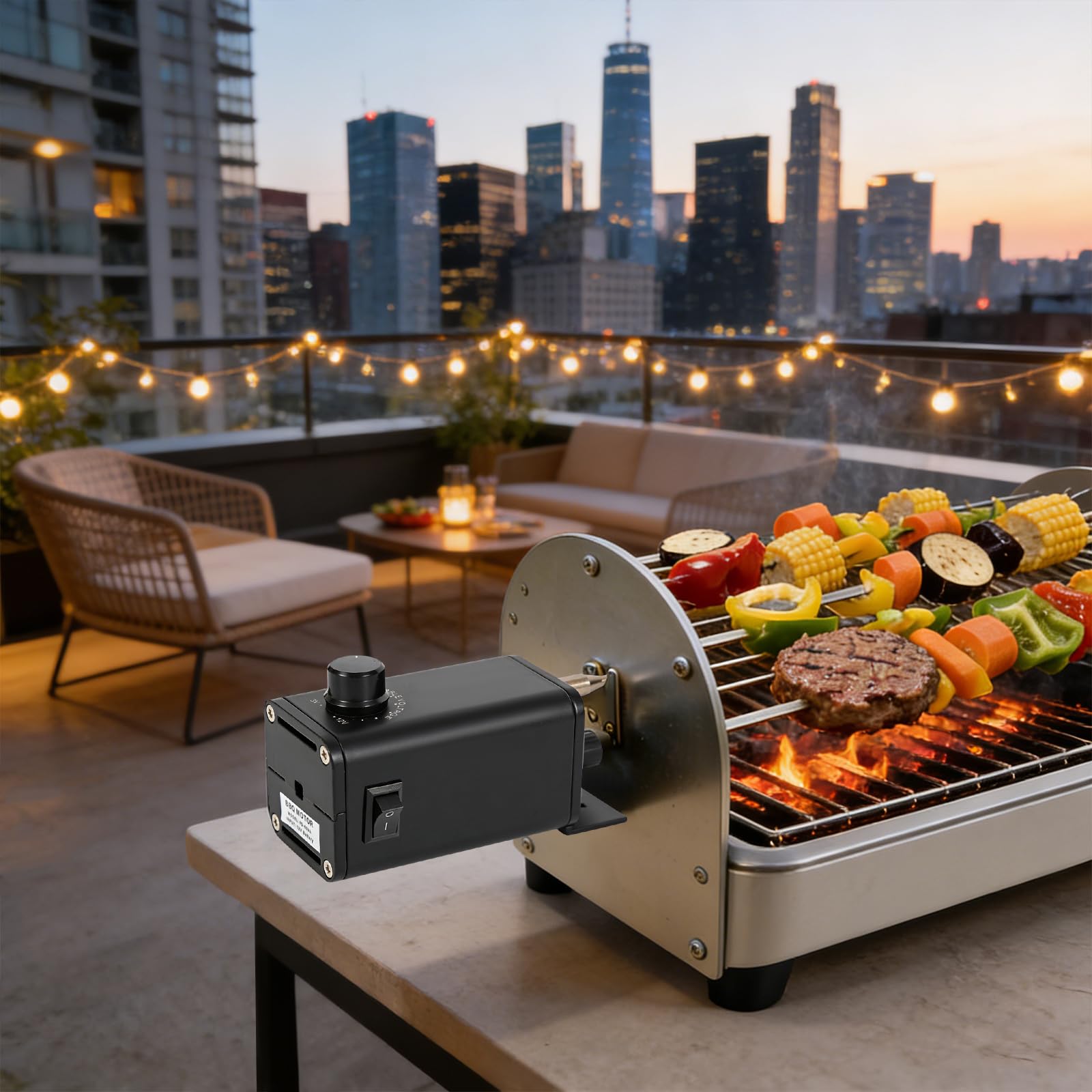 Motore per barbecue, 12 V, spiedino, motore a ingranaggio con cavo batteria per auto, girarrosto rotante per pasti comuni, hotel e campeggio