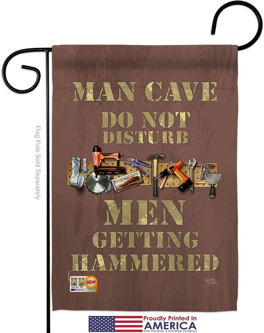 Man Cave Men Getting Hammered Garden Flag Set Wall Holder Sweet Life Expression Spiritual Hope Love Wisdom Support Emotion Postive Small Gift Yard House Banner Made In USA 13 X 18.5
