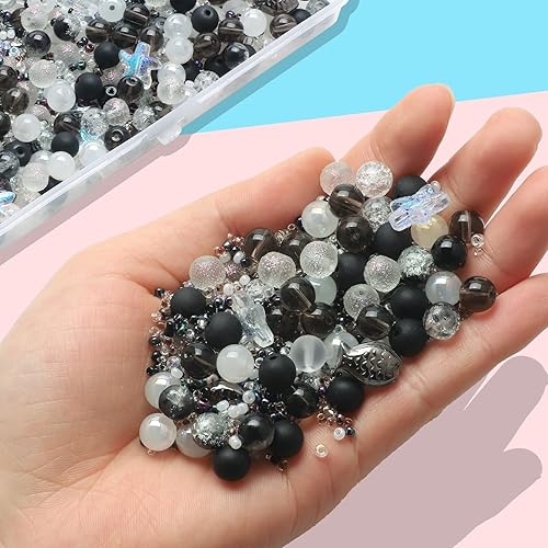 Miniatura 3 de 760 cuentas de vidrio surtidas para hacer joyas, de color blanco a negro, mezcla de cuentas de cristal para hacer pulseras con cuentas de semillas