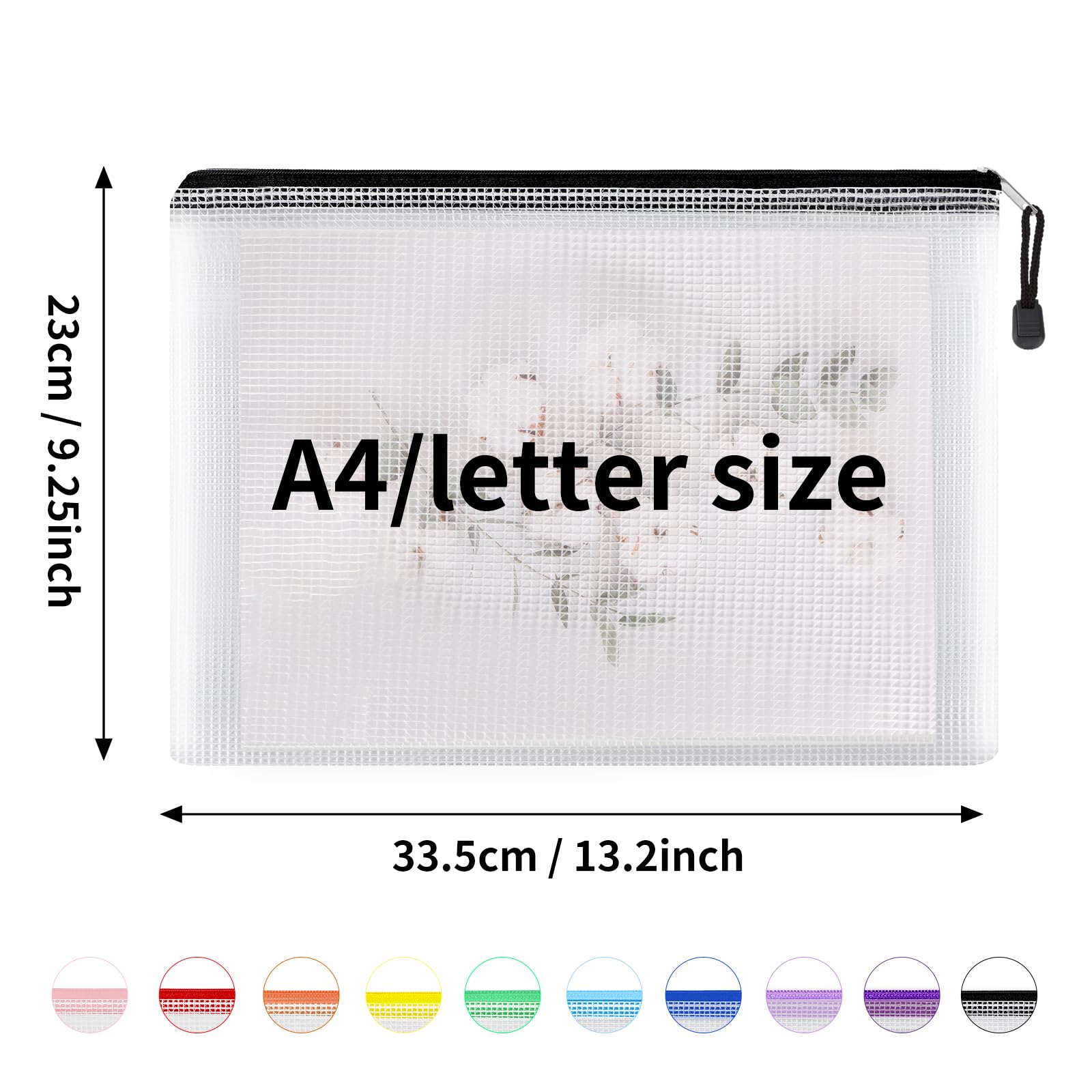 EOOUT 100 bolsas de malla con cremallera, tamaño A4, bolsas con cremallera de 10 colores para organizar el almacenamiento, bolsa de rompecabezas impermeable, bolsas de archivos con cremallera para