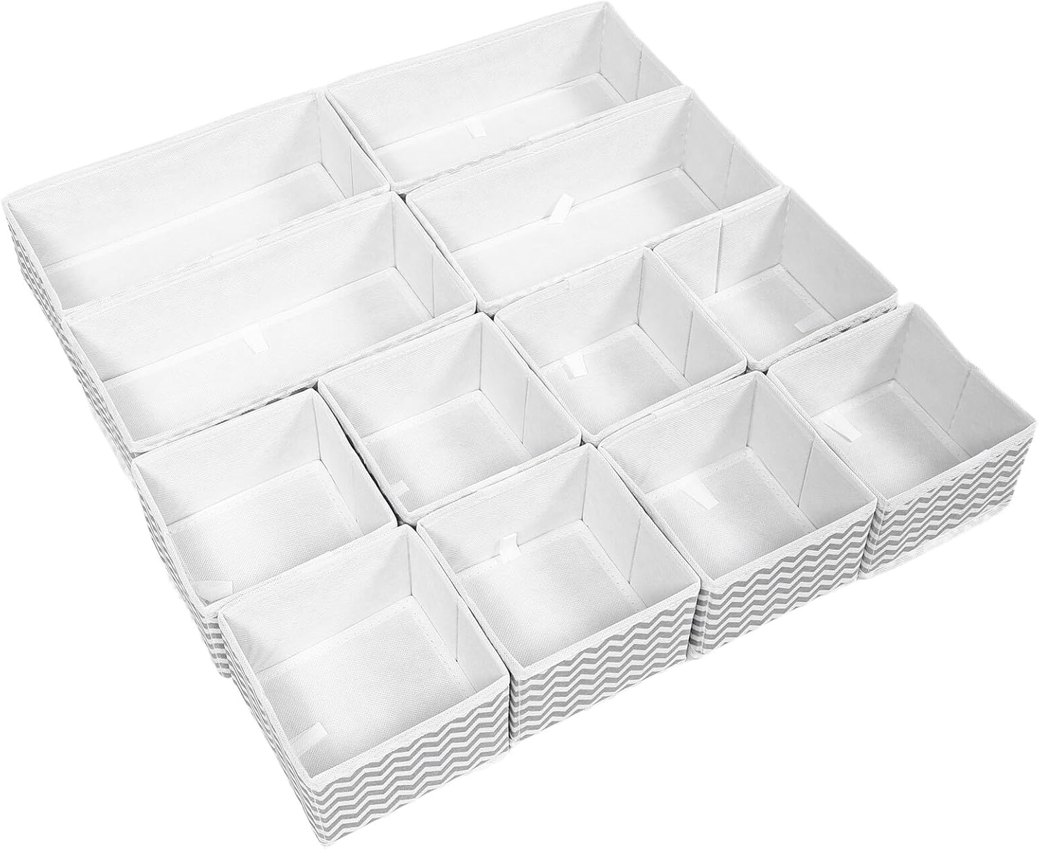 GARVALON 12pcs Non-woven Fabric Underwear and Socks Organizer Boxes, Foldable Bra Drawer Dividers for Closet and Dresser Storage, Small and Medium Wave Pattern Storage Bins for Bedroom