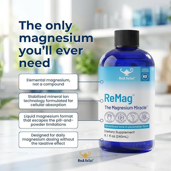RnA ReSet ReMag Pico-Ionic Liquid Magnesium for High Absorption, 16.2 Fl Oz (1-Pack) NSF Certified, Supports Restful Sleep - Nerve Health - Muscle Relaxation - Cardiovascular Health