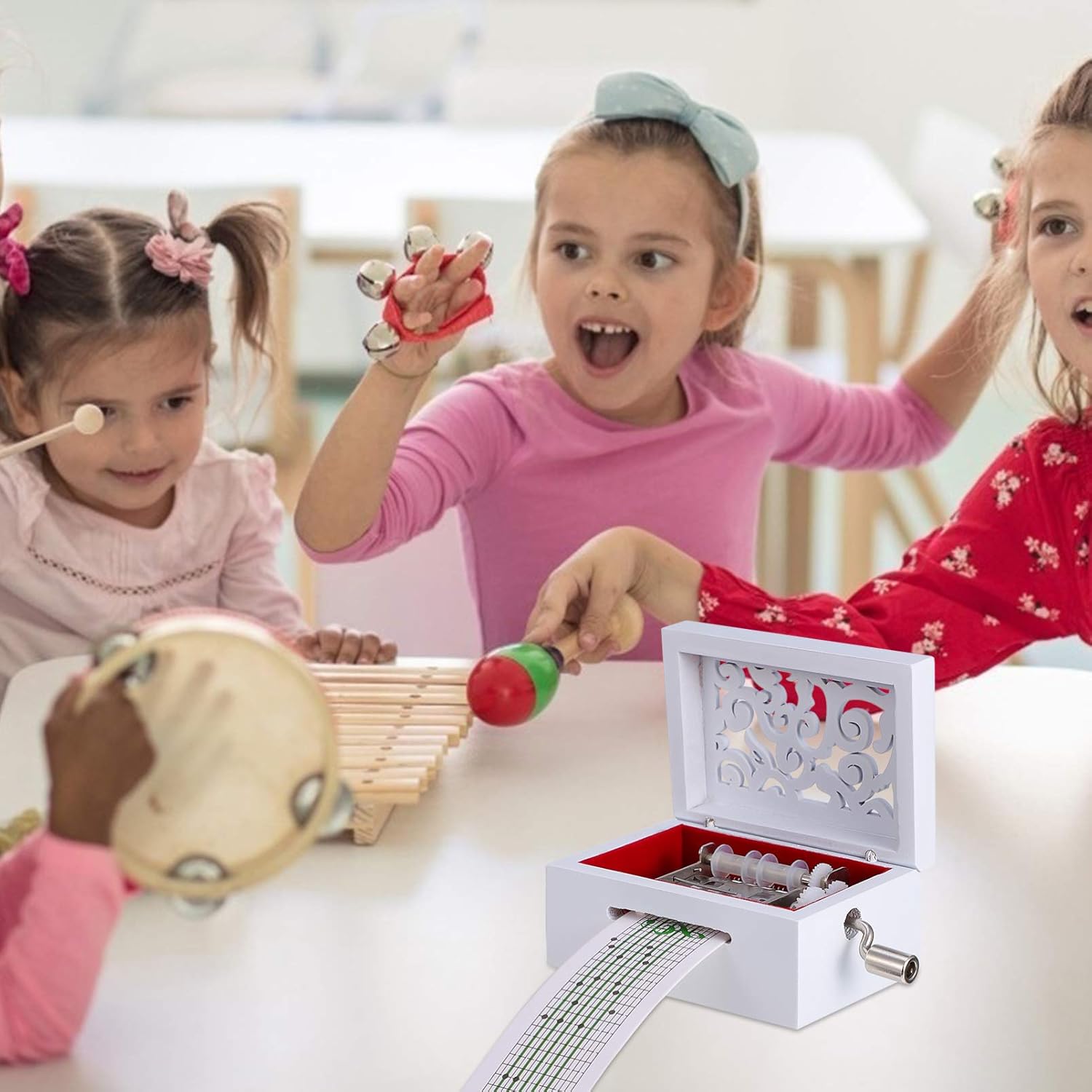 Wakauto 1pc Hand Crank Music Box Paper Tape Retro Wooden Musical Toy for Adults and Boys and Girls for Christmas Weddings and Special Occasions