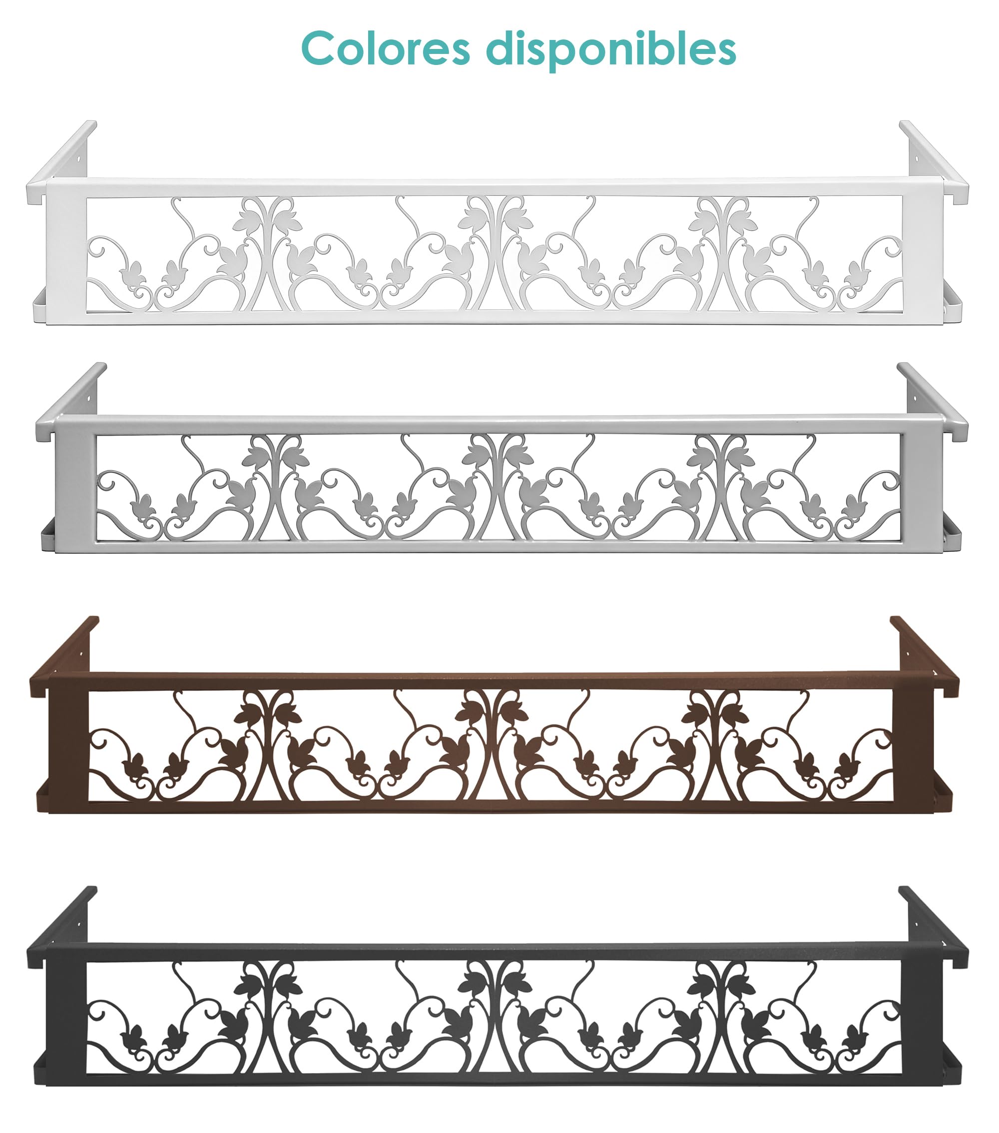 Balconcillo para Macetas, Balconcillo para Plantas, Portamacetas Ventana, Protector de macetas, Modelo Floral Extensible 140-200 cm, Blanco