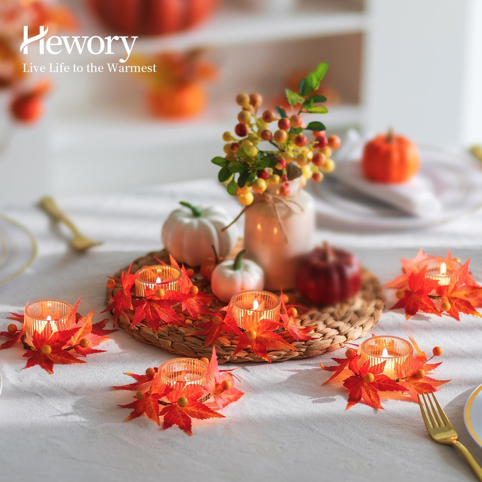 Hewory Jesienna dekoracja Świecznik stołowy: 12 sztuk Jesienna dekoracja wnętrz Jesienna dekoracja jesienna świeca do salonu szklany świecznik