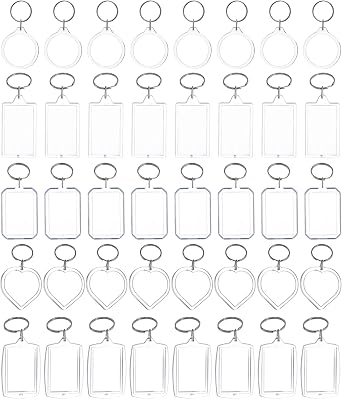40 Pcs Acrylic Photo Frame Keychain, 5 Styles Pendant Picture Frame Keyrings Photo Insert Keyrings for Personalized Keychains