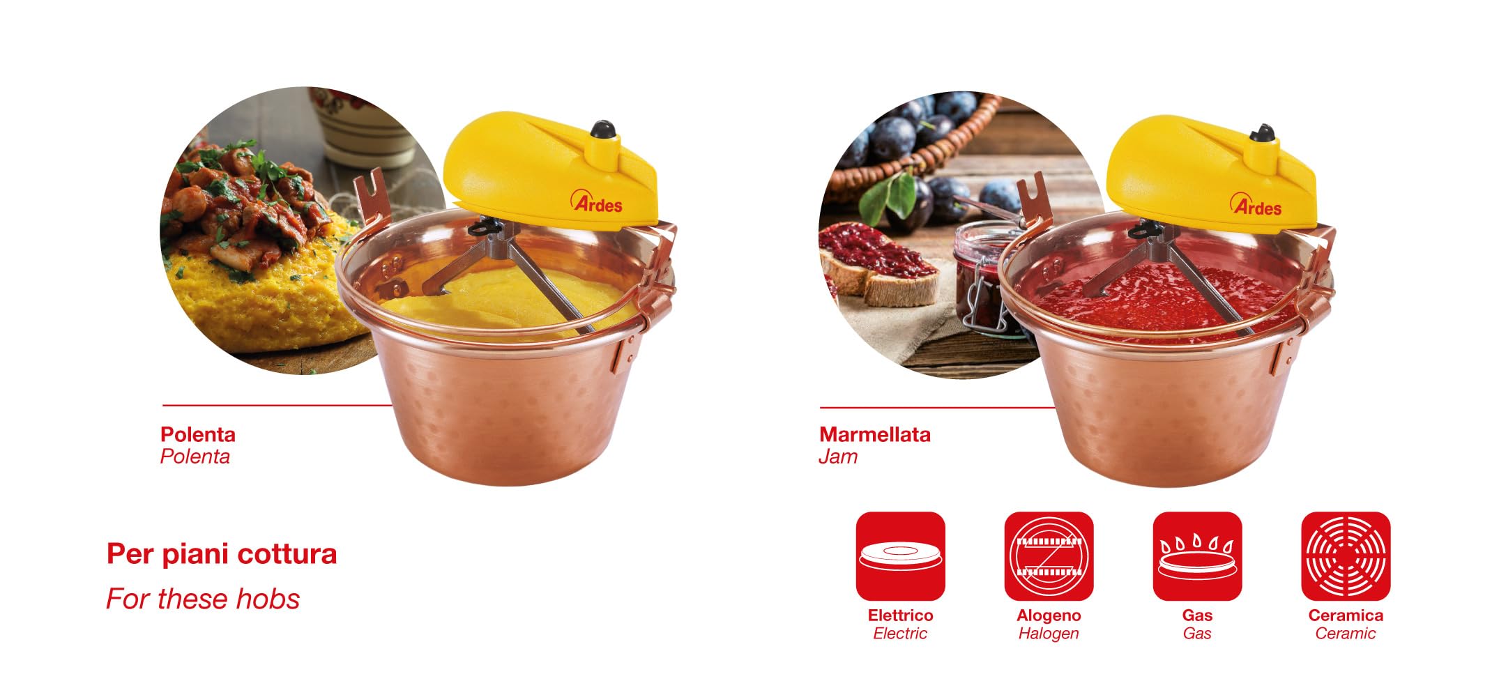 ARDES - AR24AM40 Olla de cobre, diámetro 24 cm, removedor de polenta y mermelada, removedor de motor eléctrico, conexión de bayoneta, fácil limpieza, removedor de polenta para 2/4 porciones
