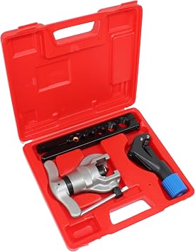 HFSR Eccentric Flaring Tool Kit 45Eccentric Tube Flaring Tool with Tube Cutter HVAC Refrigeration 7 Dies 3/16-3/4 inch Copper Brass Aluminum