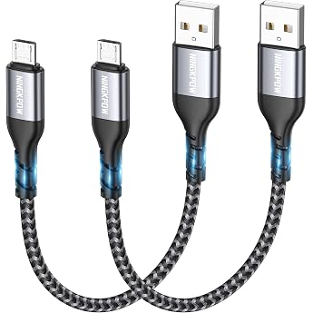 Micro USB Cable Short [2 Pieces 50 cm] Nylon Micro USB Charging Cable High Speed Android Mobile Phone Charging Cable for Samsung Galaxy S7 / S6 / S4 / J7 / J5 / Note 5 Huawei P Smart Nokia Kindle Wiko - Grey