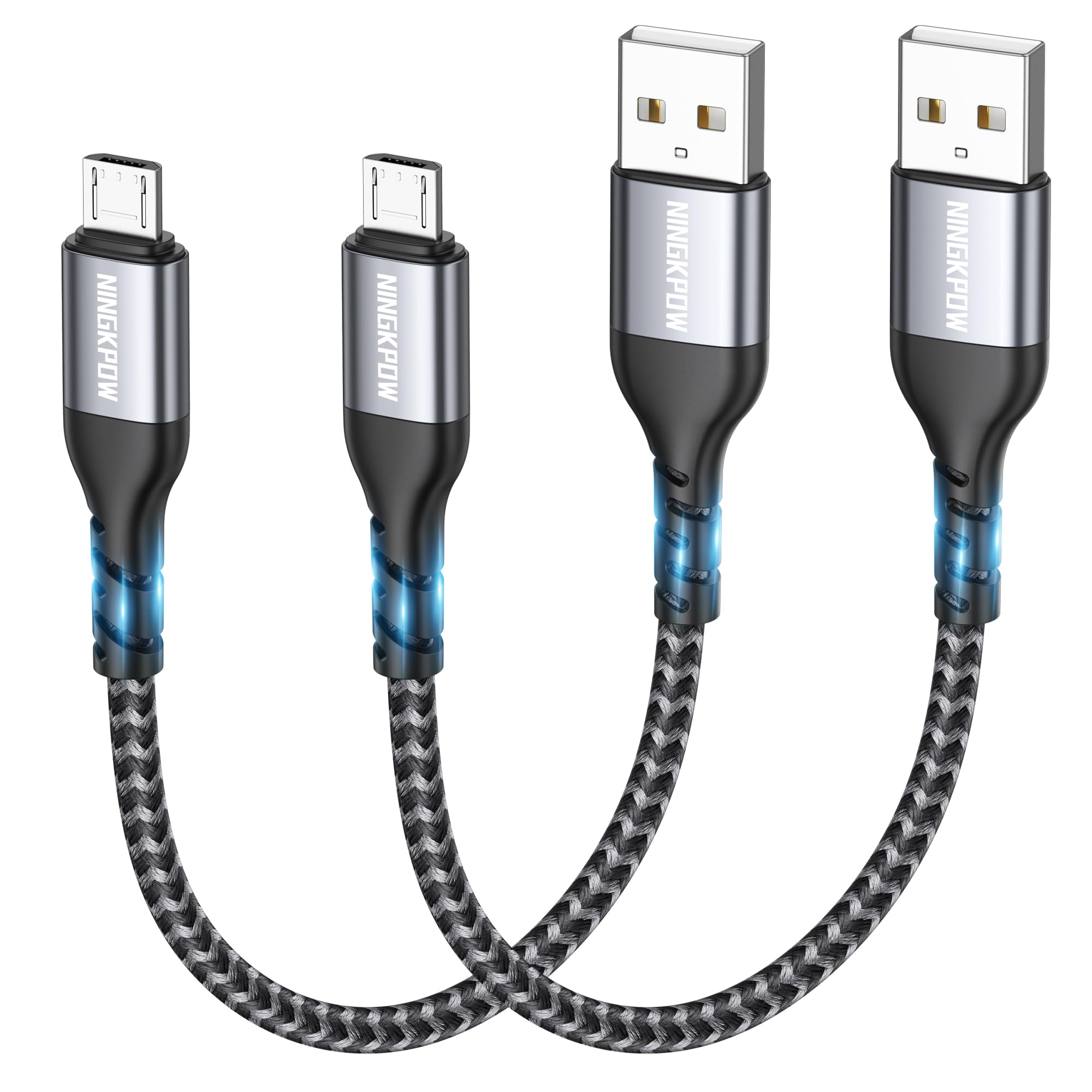 NINGKPOW Micro USB Kabel, [2Stück 1M] Nylon Micro USB Ladekabel High Speed Android Handy Ladekabel für Samsung Galaxy S7/ S6/ S4/ J7/ J5/ Note 5, Huawei P Smart, Redmi, Nokia, Kindle, Wiko - Grau