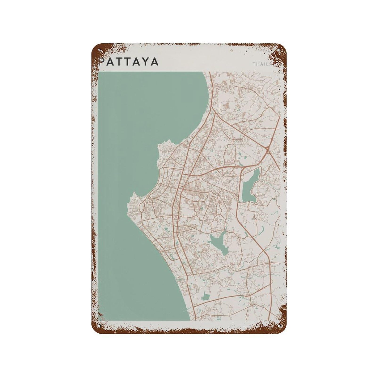 xiaoxiaoshen Pattaya Map Thailand Travel Gift Scandi Wall Decor Art Metal Tin Poster Modern Home Decor Art Home Bar Shop Decorations Vintage Sign 30x20cm